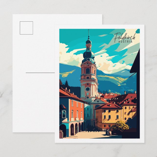Feldkirch Austria vintage travel illustration Postcard (Front/Back)