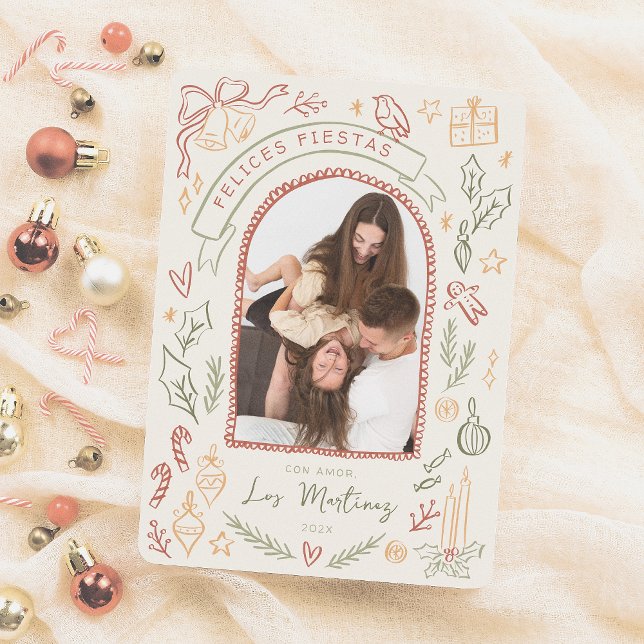 Felices Fiestas Ilustraciones de Navidad con Foto Holiday Card (Creator Uploaded)