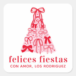 Felices Fiestas Modern Pink Red Christmas Square Sticker