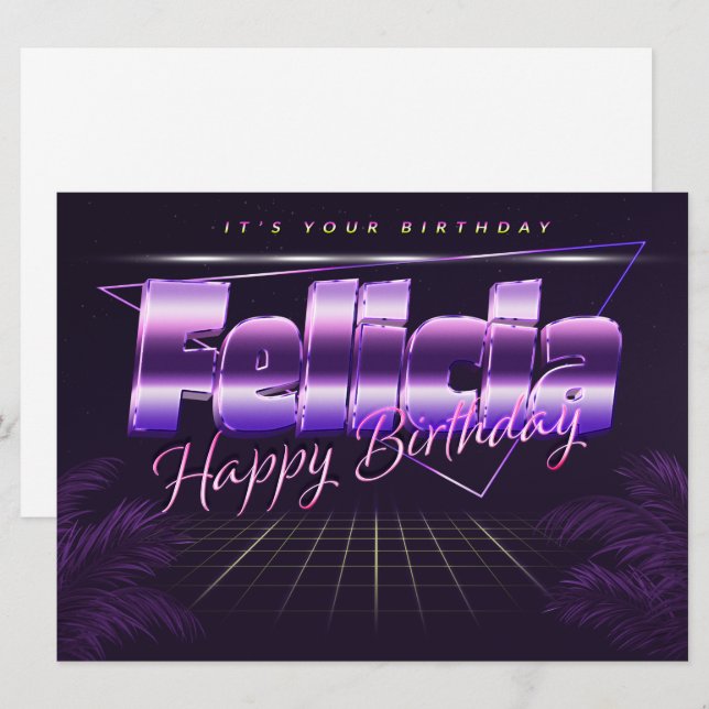 Felicia Name First name lila retro card Birthday (Front/Back)