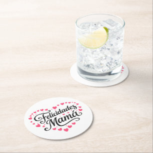 Felicidades Mamá Happy Mother's Day Calligraphy Round Paper Coaster