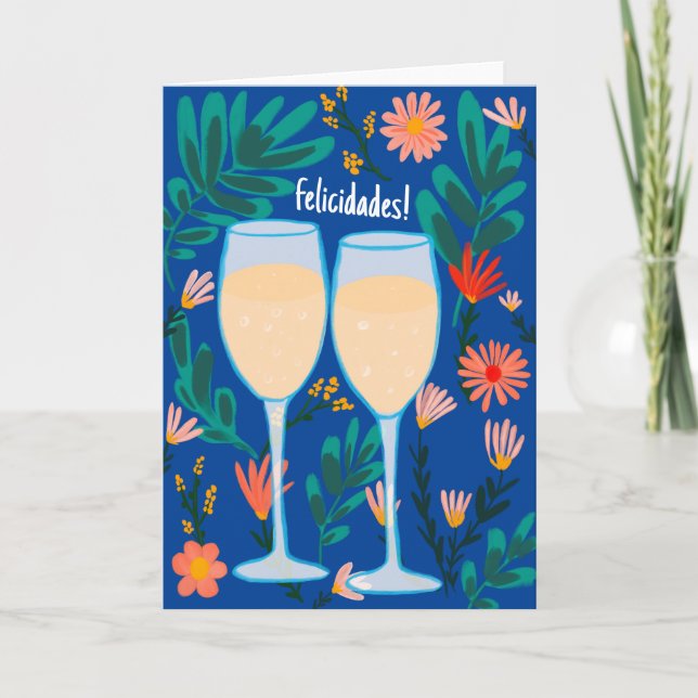 Felicidades Sparkling Wine Champagne Floral Cheers Card (Front)
