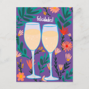 Felicidades Sparkling Wine Champagne Floral Cheers Postcard