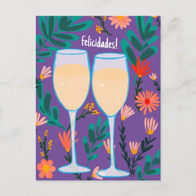 Felicidades Sparkling Wine Champagne Floral Cheers Postcard (Front)
