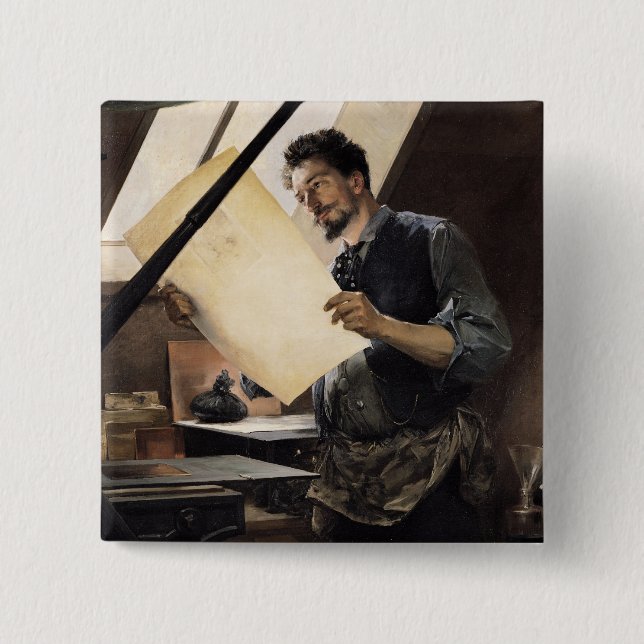 Felicien Rops  in his studio 15 Cm Square Badge (Front)