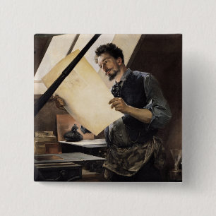 Felicien Rops in his studio 15 Cm Square Badge