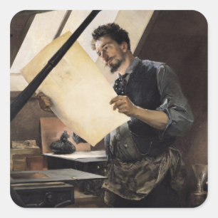 Felicien Rops  in his studio Square Sticker