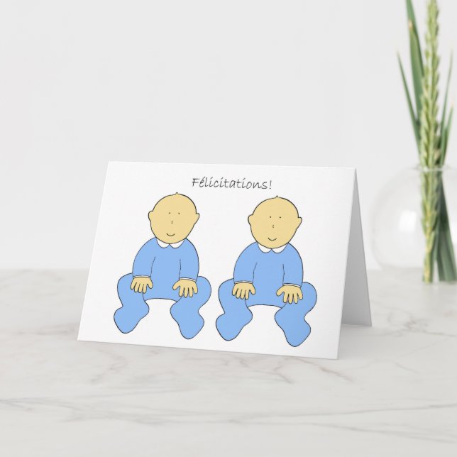 Félicitations Congratulations French Twin Boys Card (Front)