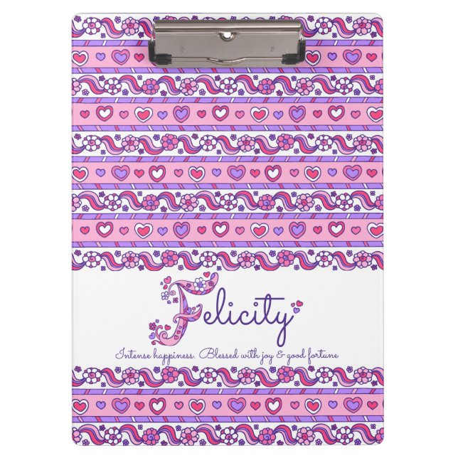 Felicity name meaning hearts letter F clipboard (Front)