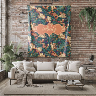 Felicity Vintage Peach Floral Art Nouveau Fleece Blanket