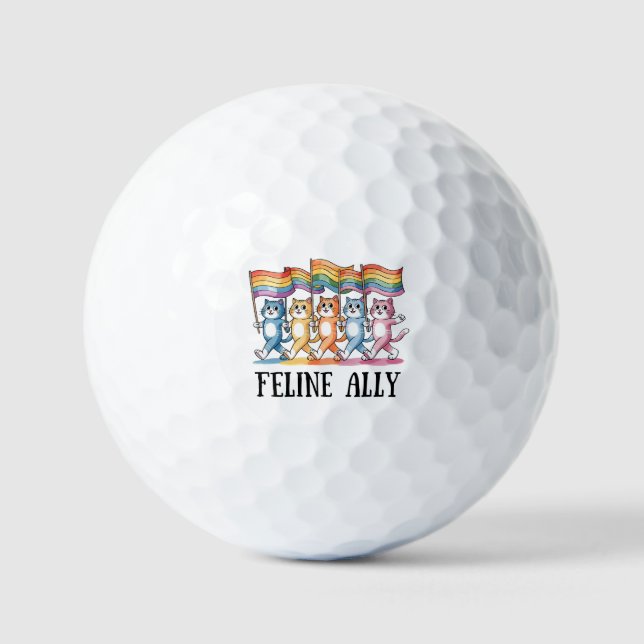 Feline Ally – Rainbow Cat LGBTQ Pride Golf Balls (Front)