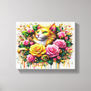 Feline Amidst a Vibrant Floral Bloom 10x8 Canvas Print