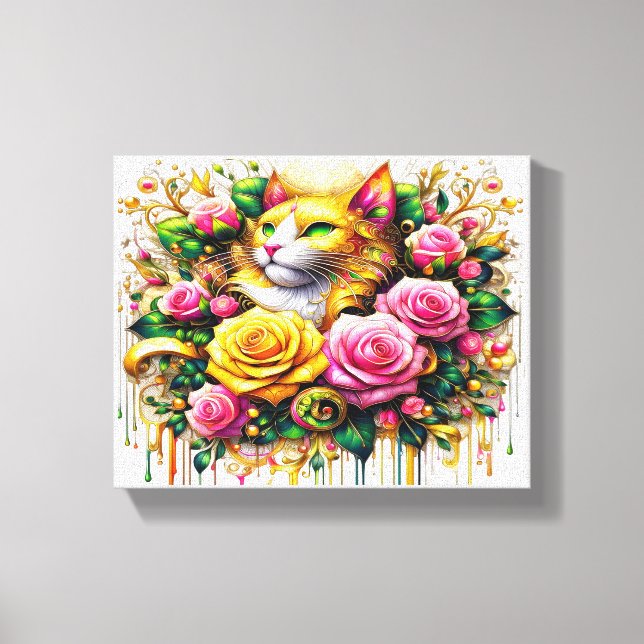 Feline Amidst a Vibrant Floral Bloom 10x8 Canvas Print (Front)
