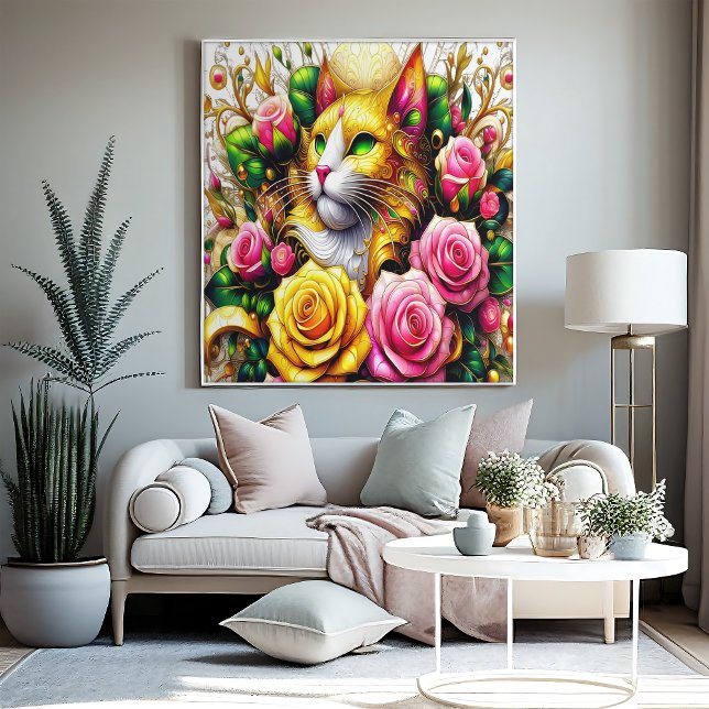 Feline Amidst a Vibrant Floral Bloom 24x18 Poster (Creator Uploaded)