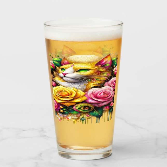 Feline Amidst a Vibrant Floral Bloom Glass (Back Filled)