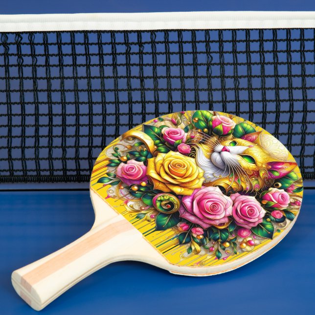 Feline Amidst a Vibrant Floral Bloom Ping Pong Paddle (Insitu)