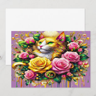 Feline Amidst a Vibrant Floral Bloom Thank You Card