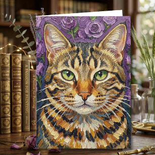Feline and Floral Happy Birthday Card