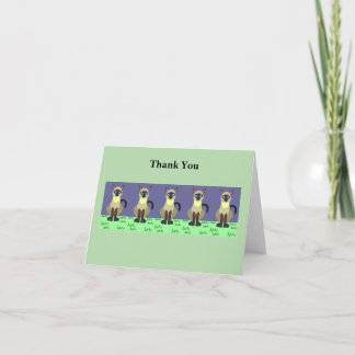 Feline Art Thank You Card – Siamese Cats on Grass