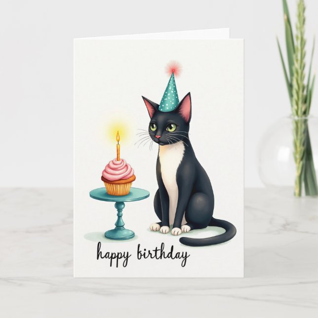 Feline Birthday Cupcake Card (Front)
