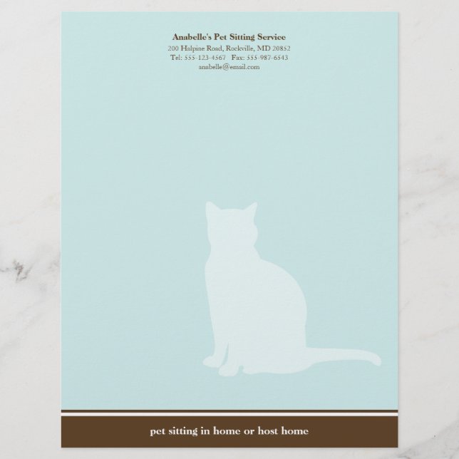 Feline blue brown posh pet sitting service custom custom letterhead (Front)