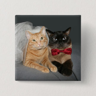 Feline bride and groom 15 cm square badge