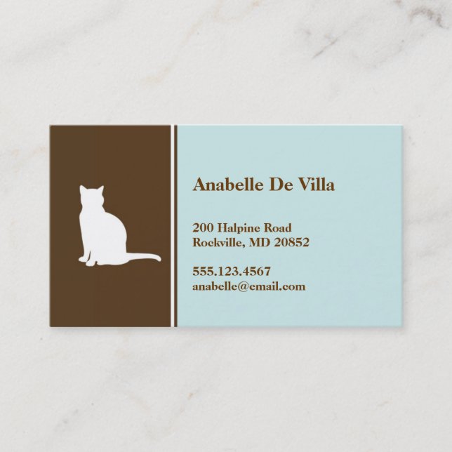 Feline cat  blue brown pet personal calling card (Front)