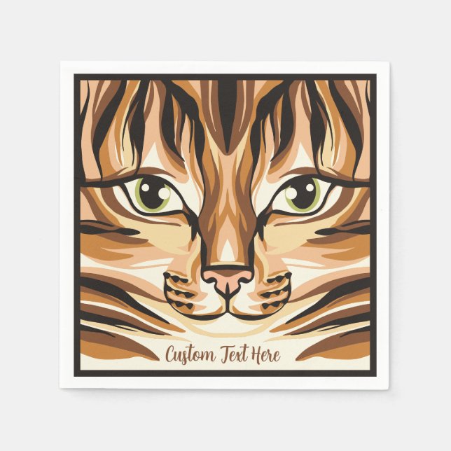 Feline Cat Lover Animal Face Personalised Napkin (Front)