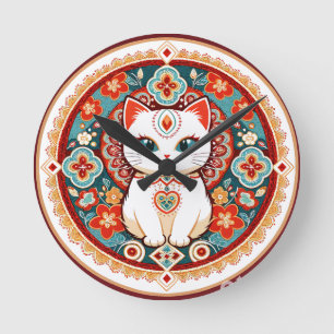 Feline Cat Round Clock