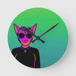 Feline character round clock
