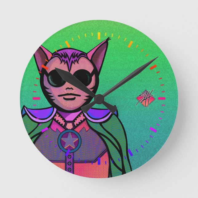 Feline character round clock (Front)
