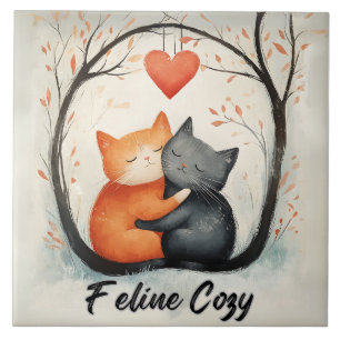 Feline Cosy Snuggly Cats Kitten Love Art  Tile