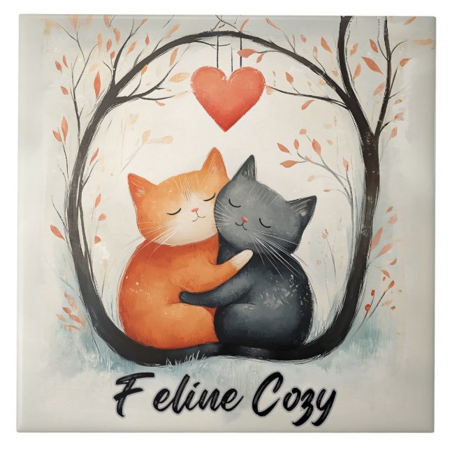 Feline Cosy Snuggly Cats Kitten Love Art  Tile (Front)