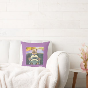 "Feline Driver" Cute Photo. Buy Now Cushion