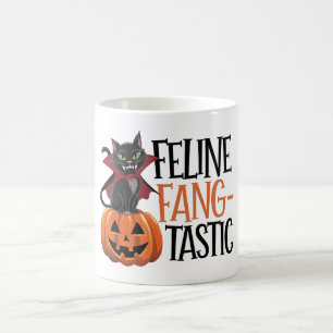 Feline Fang-tastic Halloween Vampire Cat Design Coffee Mug