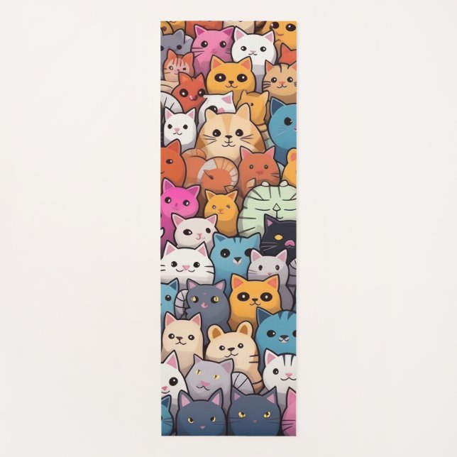 Feline Fantasy: Cute Anime Cats Galore Yoga Mat (Front)