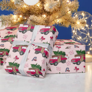 Feline Festivities Christmas Red Truck and Cat Wrapping Paper
