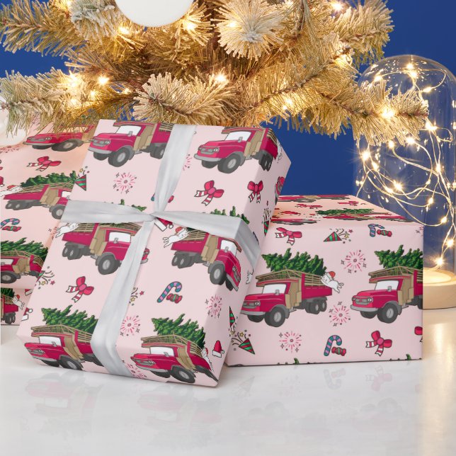 Feline Festivities Christmas Red Truck and Cat Wrapping Paper (Holidays)