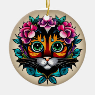 Feline Fiesta: Mexican Folk Art-Inspired Cat Ceramic Tree Decoration