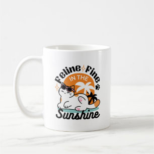 Feline Fine in the Sunshine – Relaxed Tropical Cat Coffee Mug