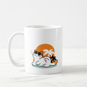Feline Fine in the Sunshine – Relaxed Tropical Cat Coffee Mug