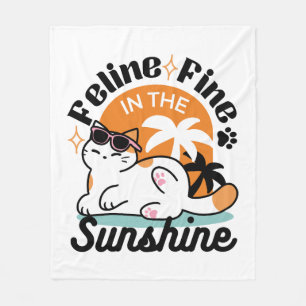 Feline Fine in the Sunshine – Relaxed Tropical Cat Fleece Blanket