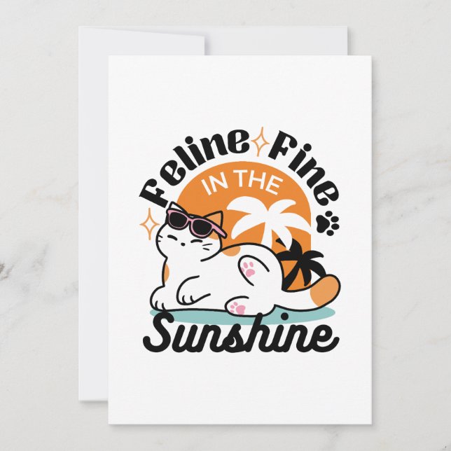 Feline Fine in the Sunshine – Relaxed Tropical Cat Invitation (Front)