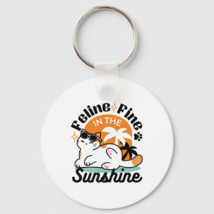 Feline Fine in the Sunshine – Relaxed Tropical Cat Key Ring