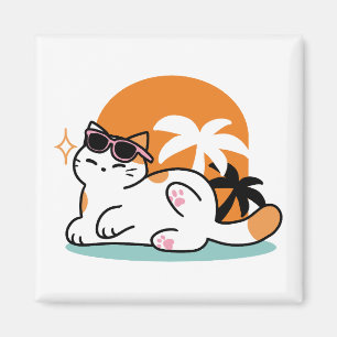 Feline Fine in the Sunshine – Relaxed Tropical Cat Magnet