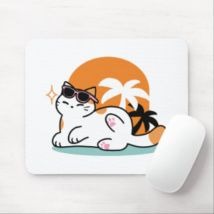 Feline Fine in the Sunshine – Relaxed Tropical Cat Mouse Mat