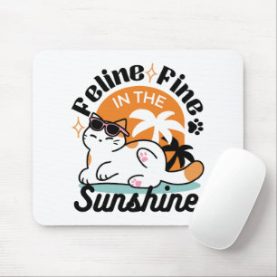 Feline Fine in the Sunshine – Relaxed Tropical Cat Mouse Mat