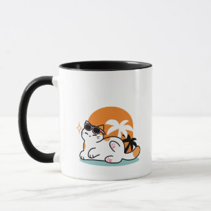 Feline Fine in the Sunshine – Relaxed Tropical Cat Mug