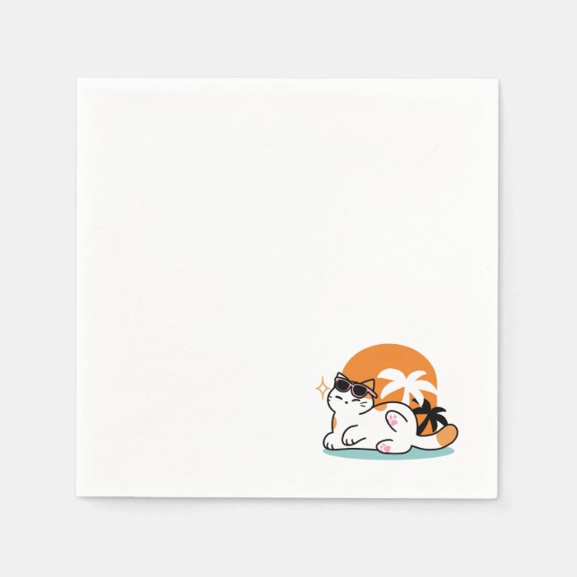 Feline Fine in the Sunshine – Relaxed Tropical Cat Napkin (Front)
