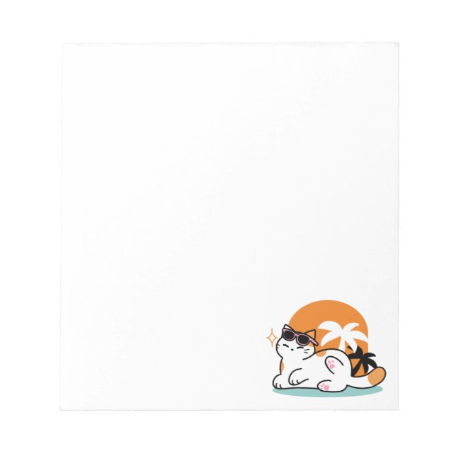 Feline Fine in the Sunshine – Relaxed Tropical Cat Notepad (Front)